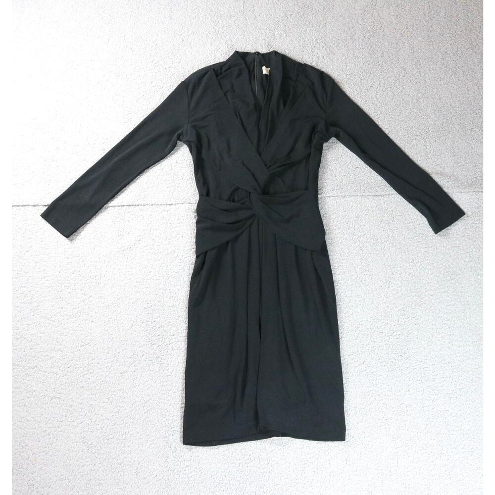 MM LaFleur Dress Womens 6 Black Blair 2.0 Ruched Twist Long Sleeve Midi Zip Up
